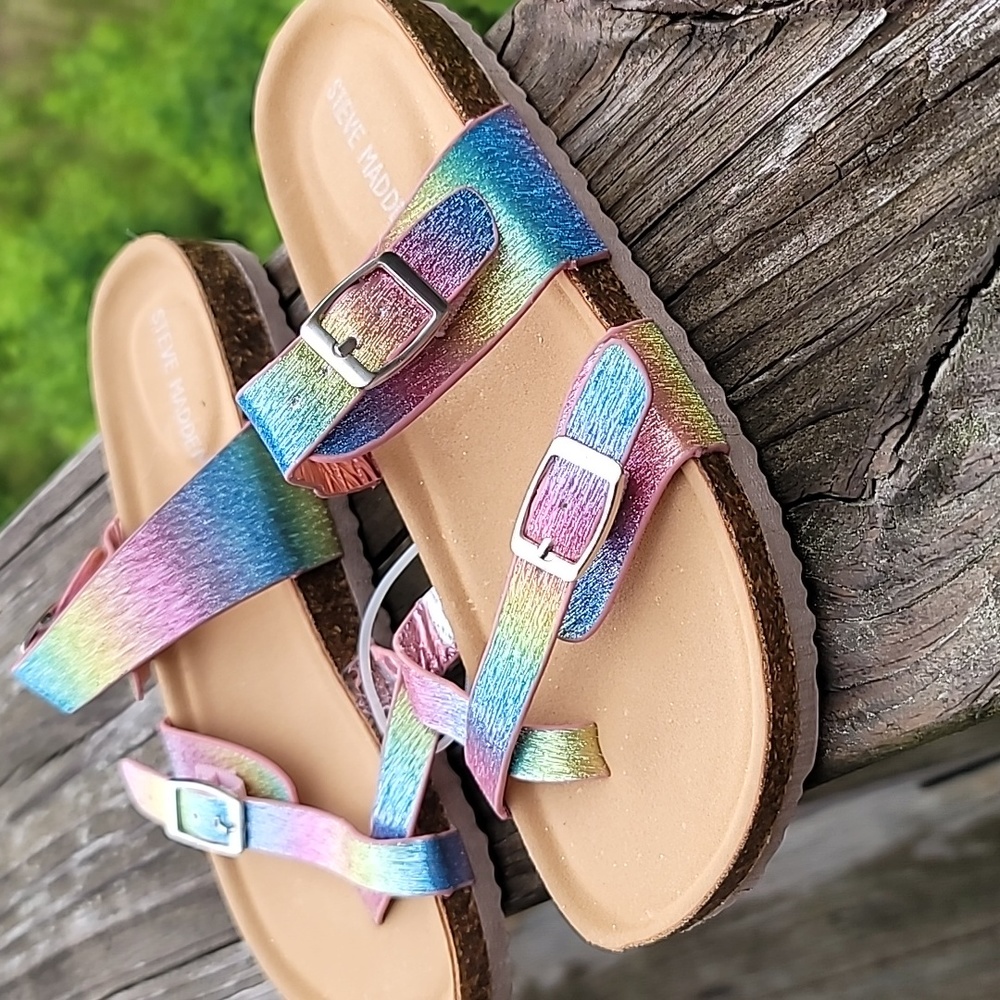 Steve Madden Sandals, Girls Size Two, Rainbow Sparkle Color 🌈